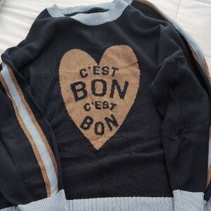 Anthropologie Navy and Brown Crewneck Sweater